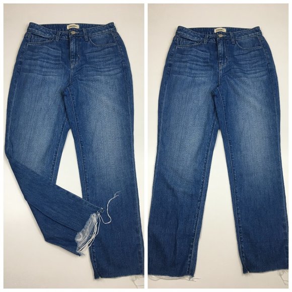 NWOT L'AGENCE Medium Wash AUDRINA Raw Edge Hem 5 Pocket Logo Hardware Jeans - Picture 1 of 8